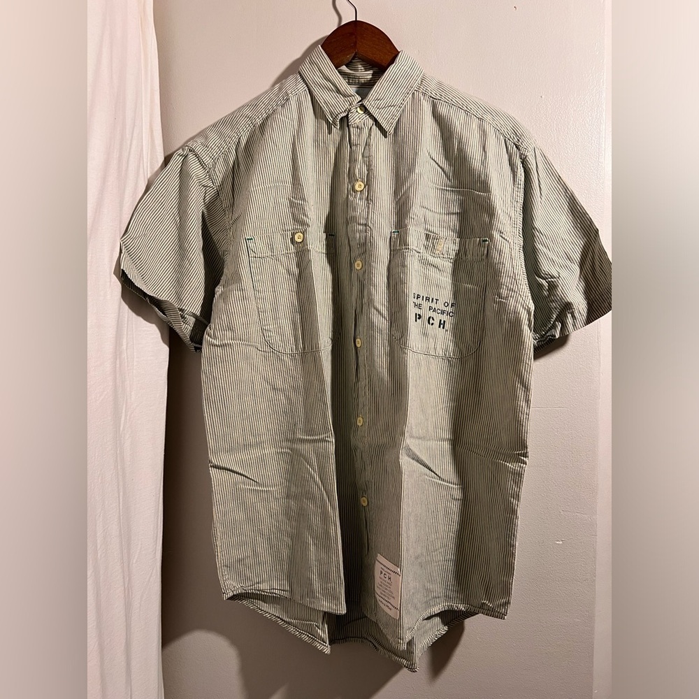 Brand: PCH
Size: S
Color:80s/90s vintage green striped button down short sleeve​